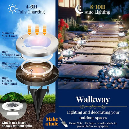 Hoodink Solar Lights Outdoor, Solar Ground Lights for Outside Waterproof, Solar Garden Lights Landscape Lighting for Patio Pathway Lawn Yard Deck Driveway Walkway, Cold White,dorm essentials,home decor,home essentials,camping essentials