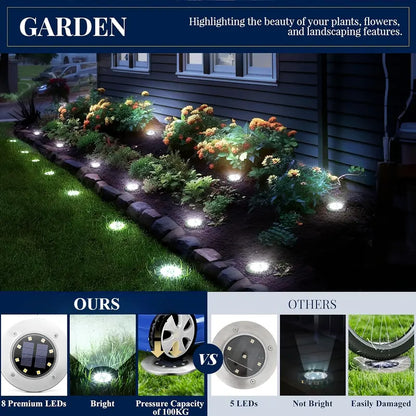 Hoodink Solar Lights Outdoor, Solar Ground Lights for Outside Waterproof, Solar Garden Lights Landscape Lighting for Patio Pathway Lawn Yard Deck Driveway Walkway, Cold White,dorm essentials,home decor,home essentials,camping essentials