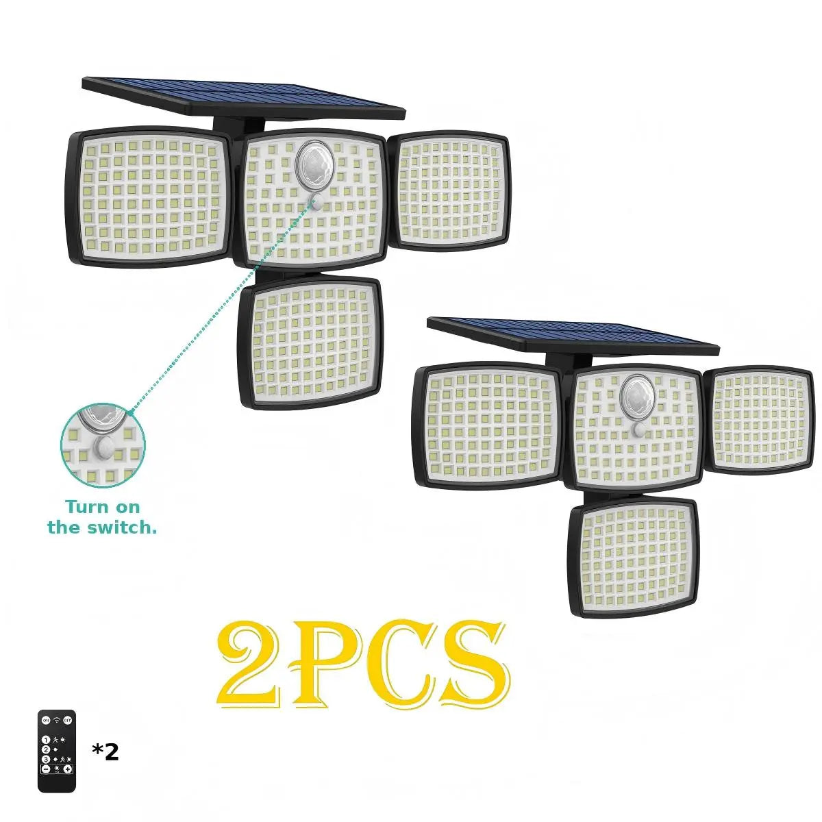 Solar Outdoor Security Light – 4500LM, 306LED, 4-Head Motion Sensor
